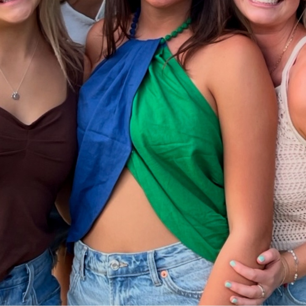 FARM Rio Blue and Green Crop Top